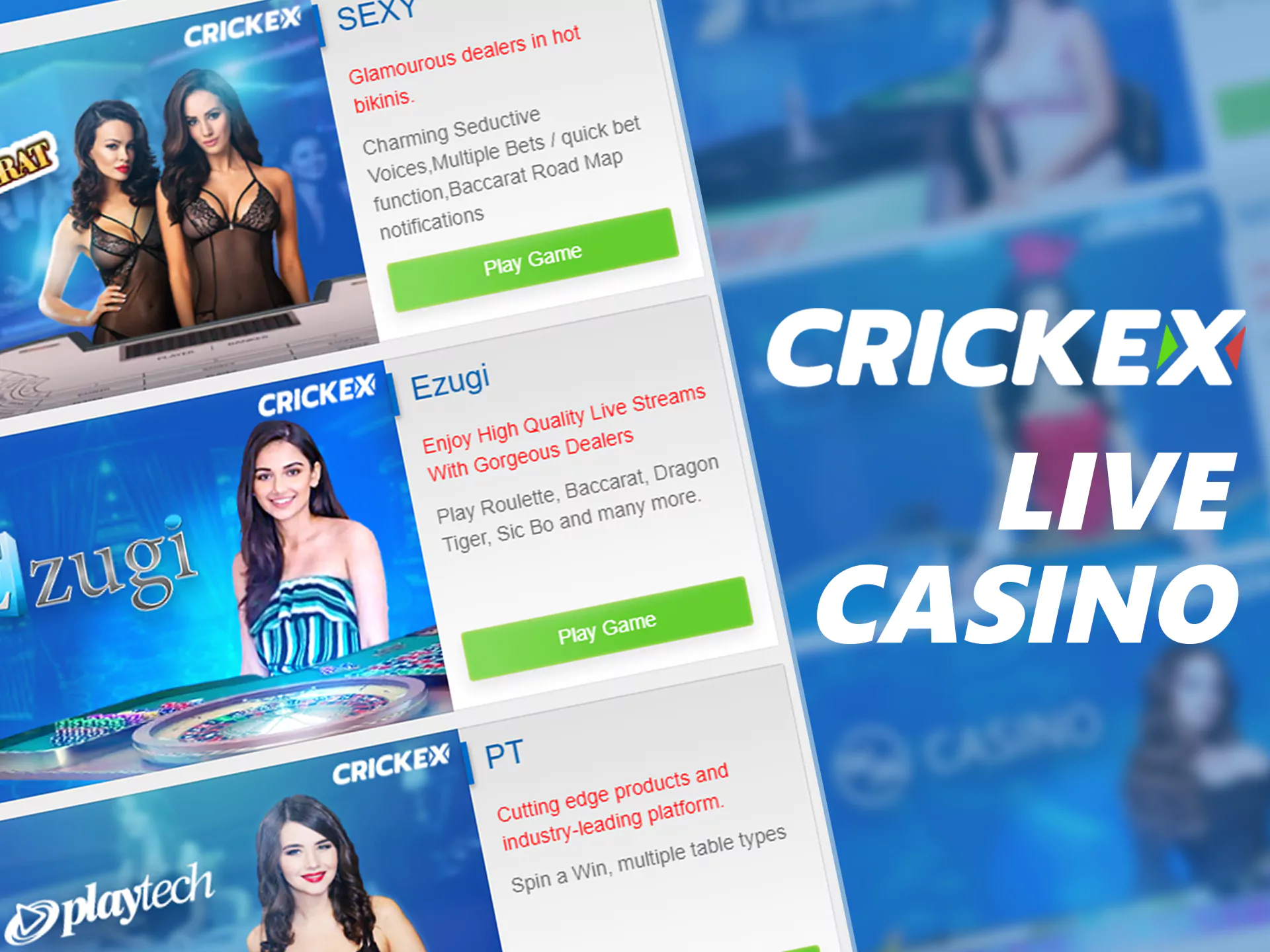 Crickex पर लाइव कैसीनो गेम खेलें।