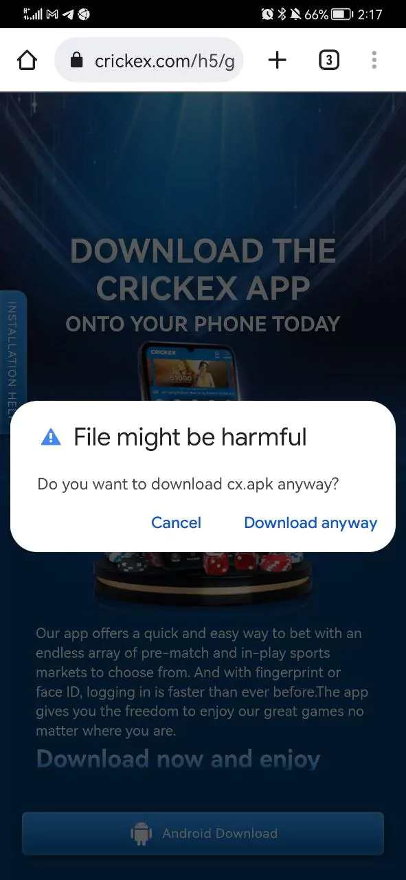 Wait for the Crickex APK to complete downloading process.