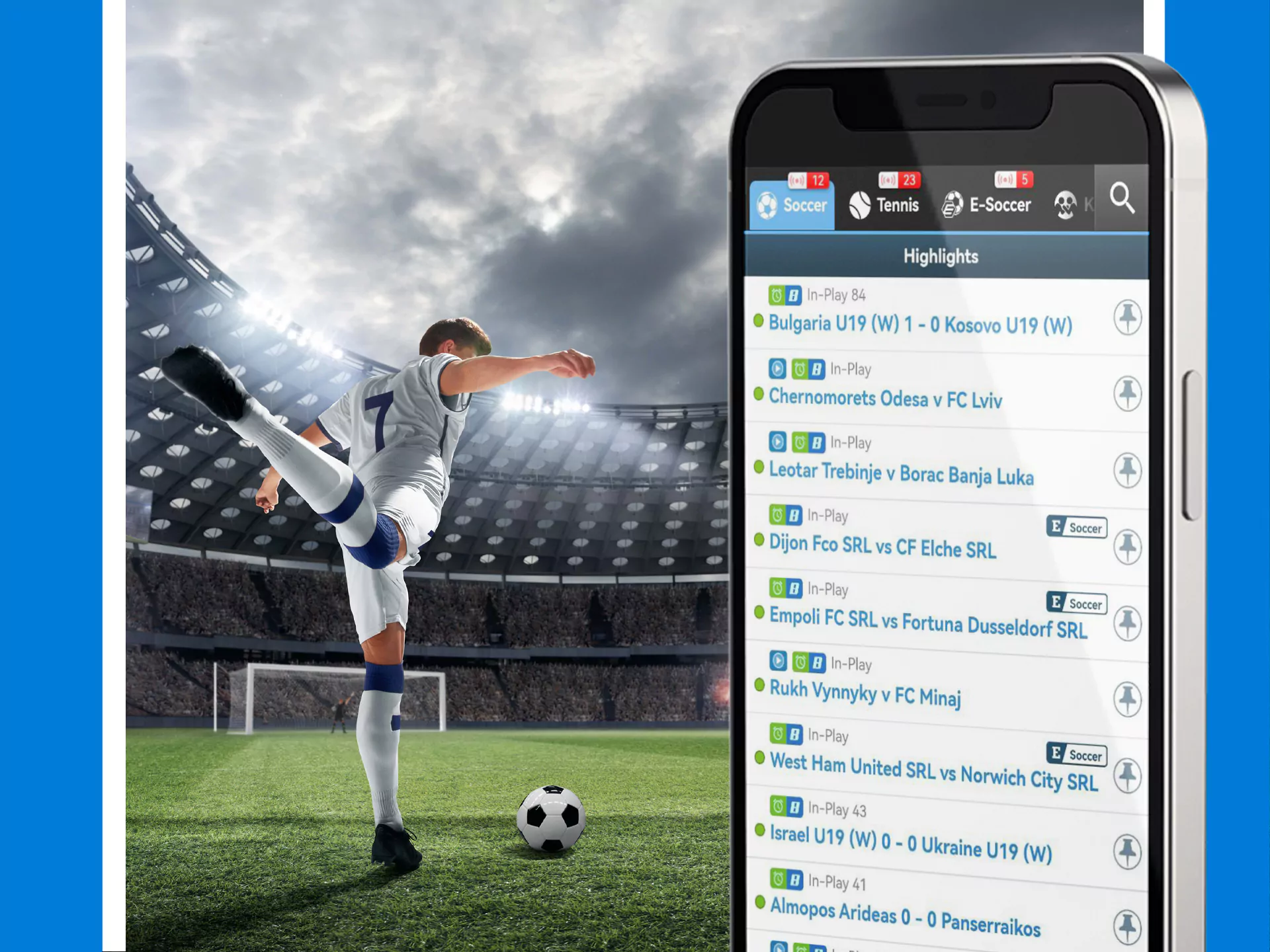 In the Crickex app, you can bet online on football events.