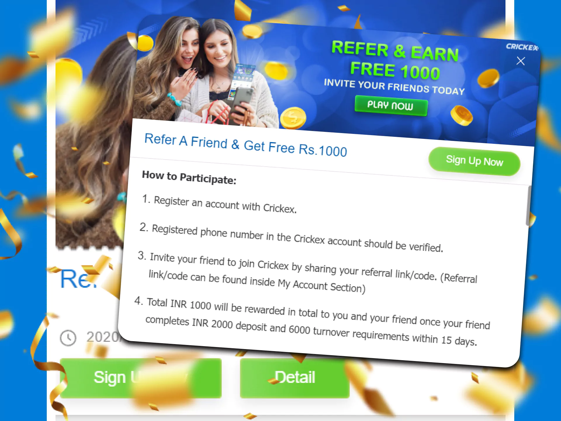 Invite a friend and get a bonus from Crickex.