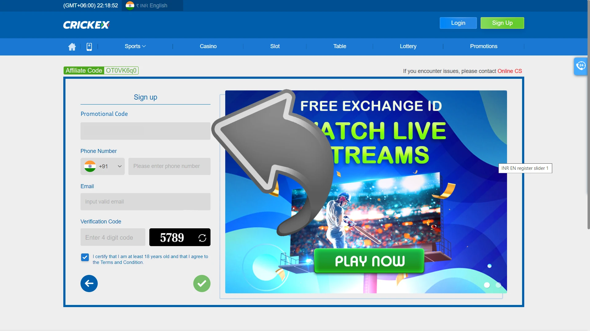 Enter the promo code on the Crickex site.