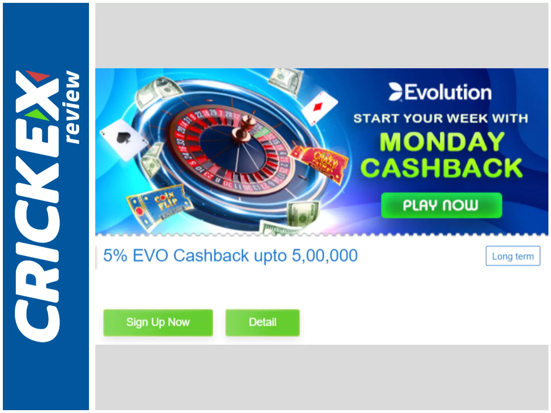 Get cashback from Crickex for casino games.