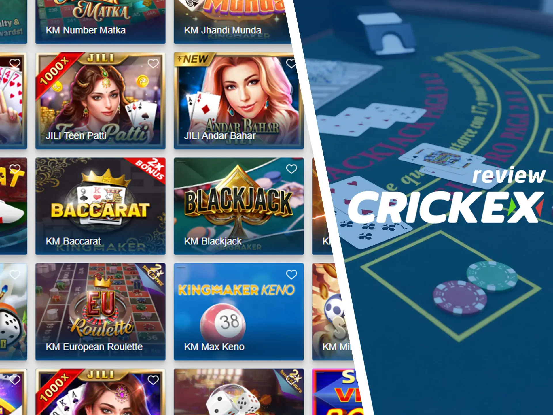 Play various table games at Crickex.