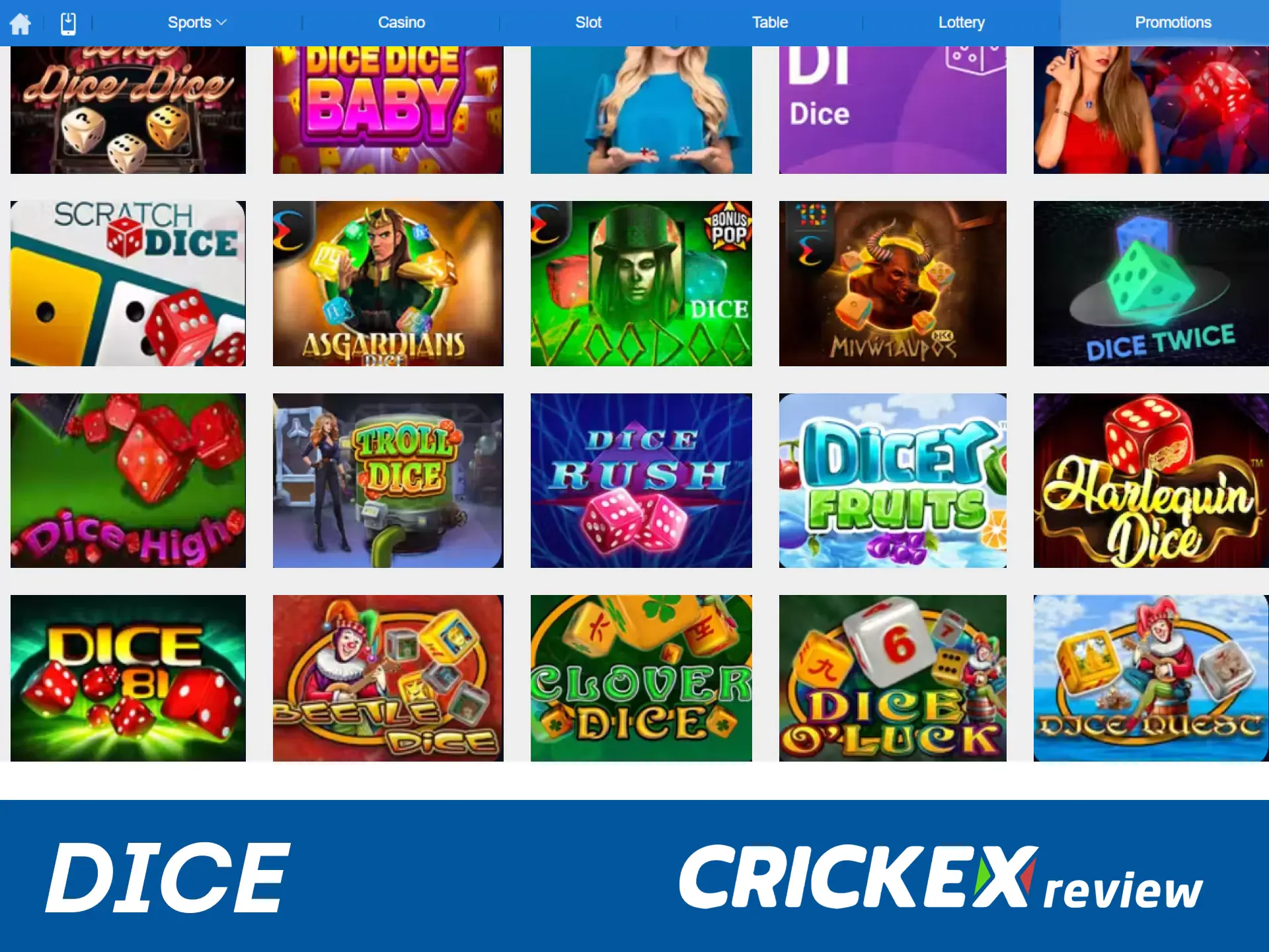 For casino games, choose dice from Crickex.