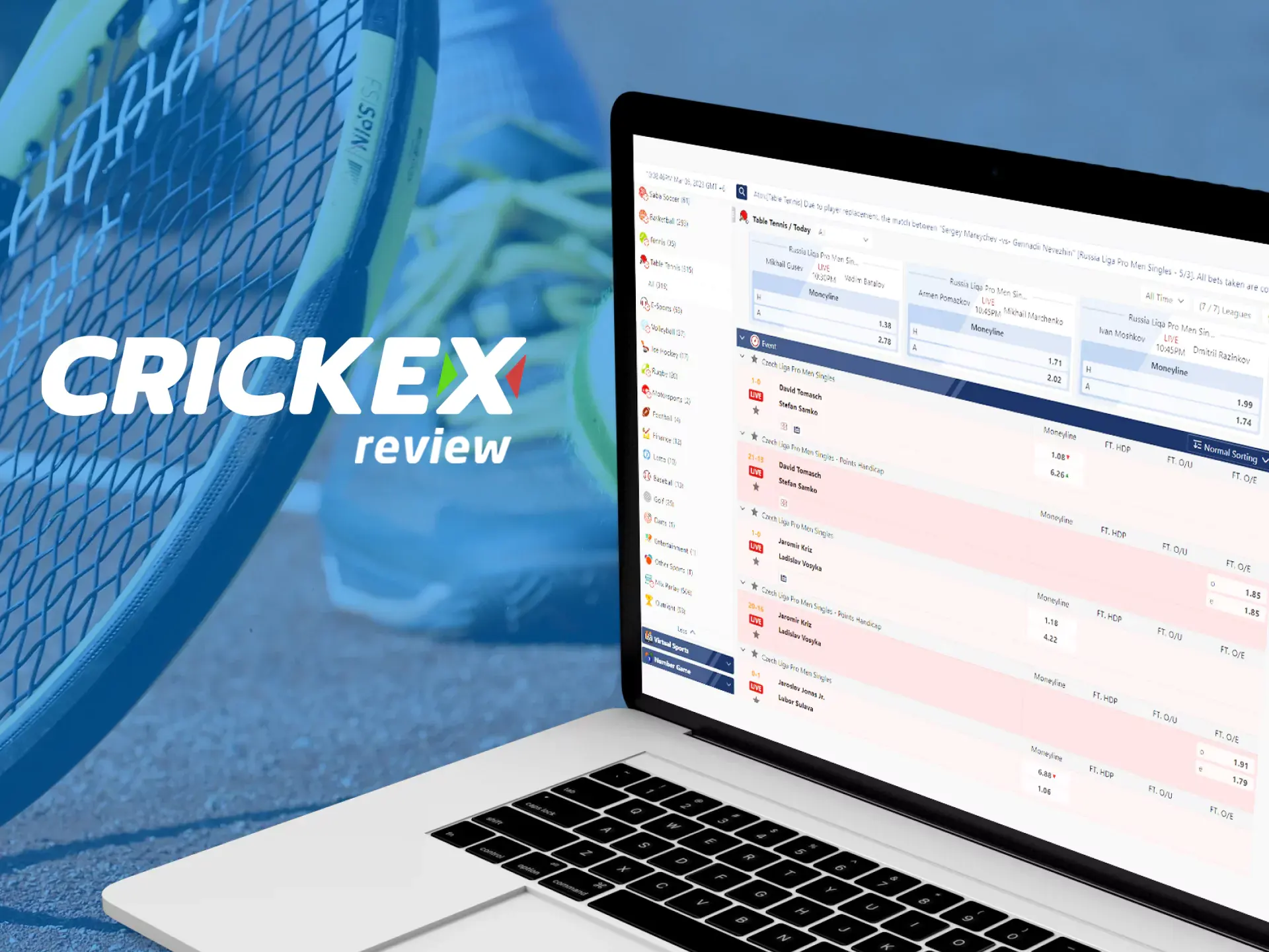 Choose tennis from Crickex for betting.